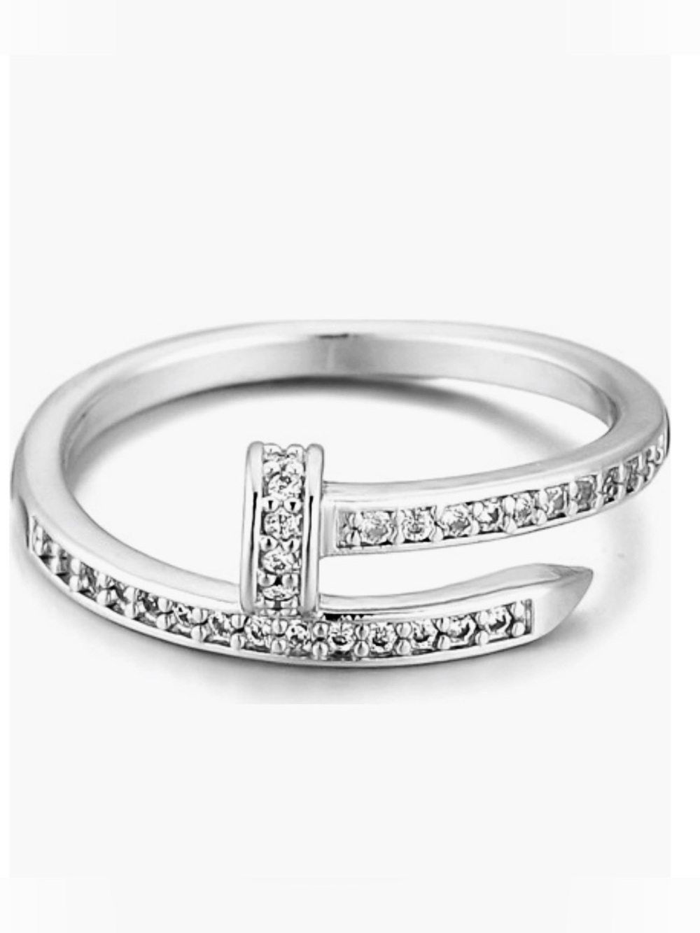 S Crystal-Accented Nail Wrap Ring in Silver (Size 9)